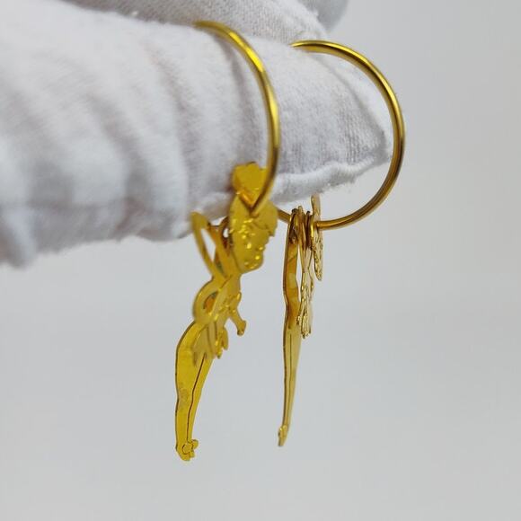 Disney Signed Gold Tone Tinkerbell Dangle Earrings - Picture 3 of 11